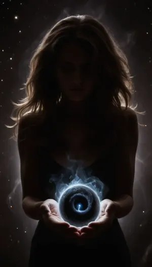 in deep space smoke female silhouette holding supermassive black hole in her hands, black hole with accretion disk, wind-swept hair, galaxies on background, handslora, grgnt, smokeart, smoke, <lora:590198_training_data:.8>, <lora:interstellar_blackhole:.8>, <lora:Smoke_Art:.8>