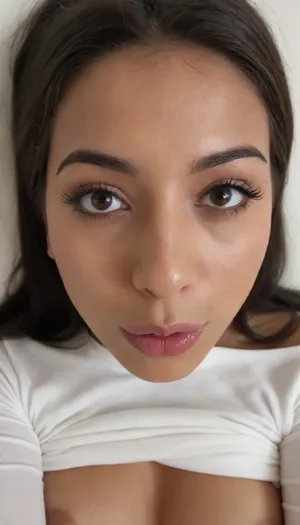brown skinned Indian woman looking at viewer, (hooked nose:1.2), plucked eyebrows, dark skinned brown lips