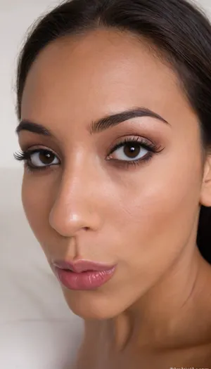brown skinned Indian woman looking at viewer, (hooked nose:1.2), plucked eyebrows, dark skinned brown lips