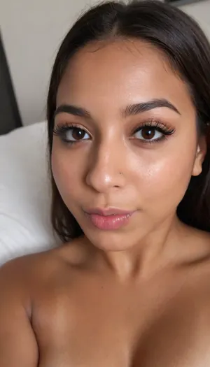 brown skinned Indian woman looking at viewer, (extremely hooked nose), curved nose, plucked eyebrows, dark skinned brown lips, dimples