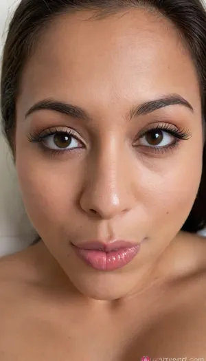 brown skinned Indian woman looking at viewer, (extremely hooked nose), curved nose, plucked eyebrows, dark skinned brown lips, dimples