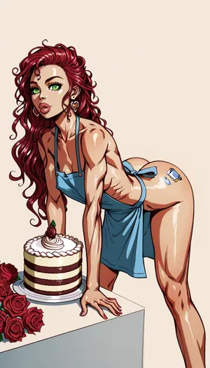score_9, score_8_up, score_7_up, (A detailed pencil drawing with clean lines and meticulous shading, sketch of a nude woman with long flowing hair baking in the citchen), pink and green color palette, skinny body, fit round ass, muscular hips, spreading legs, bending over, woman wearing only apron, (holding huge cake with red roses:1.3), focus on ass, supermodel face, big lips, handslora, soft features, and a serene expression, drawing have delicate shading and intricate details, capturing the essence of the subject with fine pencil strokes, drawing by NTY, v0ng44g, sk3tch, .8>, ratatatat74, lineart, line, art, flat, colors, color, Moebius, (Jean, Giraud), Style, page, <lora:sketch_it:1.3>, <lora:ratatatat74-000050:.8>, <lora:lineartSDXL:.8>, <lora:Moebius (Jean Giraud) Style:.8>