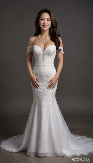 veil, hiheel, full body view, interracial, smile, photo studio background, (dark brown hair), (long hair), (straight hair), fond, dynamic, pantyhose, photo studio, wedding full makeup, luxury tight wedding dress, iris bouquet, ultra-detailed, ((Ultimate realistic photo)), ((detailed face)), (60 years old Korean MILF woman and African little boy), necklace, professional photo studio style --v 6 --style raw