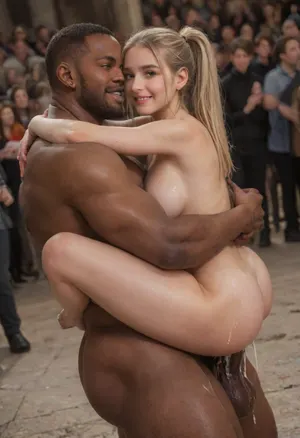 8k, uhd, photorealistic, (((interracial))), (strong tall man, lean and muscular man:1.3), ((extreme oversized penis:1.4)), (carry fuck), 28 year old, (petite:1.3), ((sexy body:1.4)), (glistening skin:1.1), big breasts, (light platinum blonde:1.3), high ponytail, hugging, (leg lock:1.3), anal sex, anal squirt, (excessive cum:1.4), (huge size difference:1.7), nice bubble butt, breasts visible, (perfect smile:1.4), (large eyes:1.2), (looking up), (close view of face:1.3), side angle view, in dark medieval prison, 4ng3l, (crowd of people), <lora:SDXL_BetterFaces-LoRA_v1:1.6>, a, with, balloons, in, <lora:bboobs-000005:.8>, showing, his, and, cock, <lora:FaceAndCockV2:.8>, woman, cum, on, face, <lora:JustCum:.8>