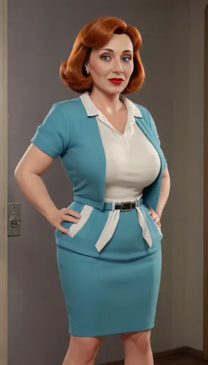 first-person view, a cartoon drunk soviet mature woman, ((solo)), ((completely clothing)), (auburn bob HAIR), 40 years old, perfect face, ((sad:1.3)), ((milf:1.4)), blue eyes, makeup, red lipstick, ((standing)), ((pressed to wall)), in Wasterland bordello, (CHUBBY WOMAN:1.2), (Style, Classic Cartoon Animation, 2D Animation, Cel Animation Lighting, Flat, Even Lighting Composition, Medium Shot, centered Details, Bold Outlines, Simple Shading, Expressive Facial Features, Wondering Expression Quality, High Quality Cartoon, Vibrant Colors), <lora:580159_training_data:.5>, (medium\), (style), <lora:tech_streetwear:.8>