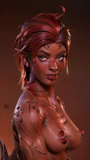 1woman, solo, (((Karlach))), fully naked, colored skin, red, ((vibrant red skin)), masterpiece, HD, 4K, best quality, detailed face, (3D render:1.25), 3DMM, <lora:3DMM_V12:1.25>, <lora:Karlach__Baldurs_Gate_3:.65>