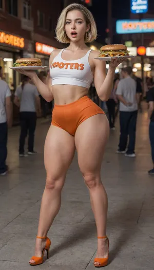Gay white Voluptuous glutes homosexual femboy, Blonde and sexy booty male, Mark, prostitute sweet femenine face. Short haircut. Big massive round butt, (ample and full of meat), arched butt, huge wide hips, (Latin style hips), big tone legs, (bodybuilding girl style legs), and Tiny penis, wears tiara and high heels, (high to the knees), short tank top, (HOOTERS), eats on his knees gagging a hotdog, (open mouth gagging style), street scenario prostitution, at night, porn eating. Homosexual hooters.