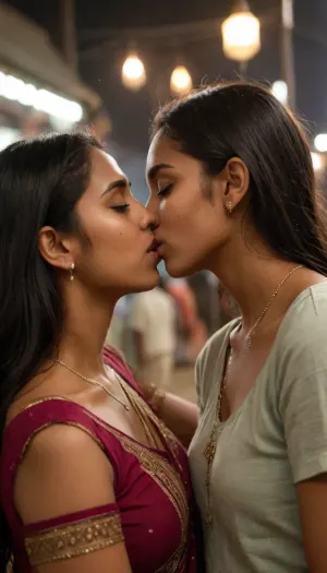 2 Young indian girls, in a old indian market, night time, kissing each other’s vagina, ais-waterdrops, <lora:293321_training_data:.8>
