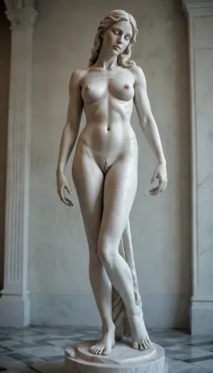 Marble statue of a Scandinavian goddess. Nude. Full-length, crooked legs