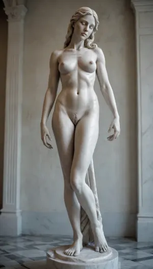 Marble statue of a Scandinavian goddess. Nude. Full-length, crooked legs