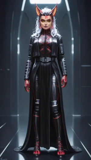 (hybrid fusion:2), darth vader, female Sombra, full body view