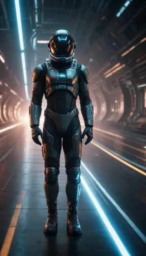 5000000010.11, A high-speed spaceship streaks through the infinite expanse of space, engulfed by a colossal cosmic backdrop. A tiny astronaut, clad in a sleek, futuristic space suit, clings to the top, appearing minuscule against the overwhelming scale. The astronaut’s reflective chrome visor catches neon glows, pulsating with cyberpunk hues. The spaceship and astronaut are isolated within the vastness, occupying only a small fraction of the frame, emphasizing insignificance against the universe. Blazing light trails cut across the void, distorting reality with intense motion blur and high-speed streaks. A dynamic wide-angle shot, extreme perspective, no cuts, capturing the raw energy of the race. Cyberpunk aesthetic, infused with neon reflections, metallic surfaces, and high-tech detailing. Cinematic lighting, rim light highlights, deep contrast. Ultra-detailed, hyper-realistic rendering