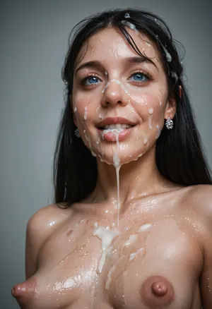 28 year old woman, (viewed from the side and below looking up at face pov), (older woman:1.4), close face and body shot of her excessive bukkake, eyes half open, (realistic skin with pores), happy orgasm excited face, hd Pastel blue eyes with detailed cornea and hd iris, (long wet hair), (head tilted to side), (shy and looking directly viewer), cumshots, facial portrait picture of her from 6ft distance away, face in cum facial, with natural minimal makeup, (a lot of thick runny Cum on her face, cum on her eyelashes, Cum dripping off puffy erect nipples, Cum on her eyelid, Cum on her cheek skin, her face wet with cum and dripping with thick runny Cum, Cum on her lips. cum on her hair, cum dripping from face between her breasts), (wide_set very long saggy very pointy small breasts), (large puffy thick conical cold pokie areola), (huge thick puffy erect long pointy cold nipples), woman, cum, on, face, ((black haired marinette, age 28)), facialized, superfacialized, <lora:JustCum:1.3>, <lora:facialized:1.3>