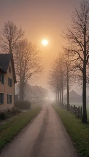 5000000010.65, morning replaces night, the stars are still shining, the sun is rising, the fog is thickening, the old village, I can't believe how beautiful it is, award-winning photos