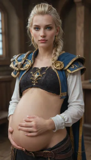 Jaina Proudmoore from warcraft with outfit, dressed, pregnant