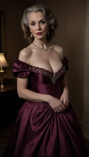 GILF in a luxury victorian ballroom, royal ballgown set, fully clothed, (very mature:1.7), (majestic gilf:1.5), facial wrinkles, (body wrinkles:1.5), shaved pussy, (small breasts:.9), red lipstick, red nails, white tooth, perfect denture, jewels, red lace bra seen through dress, (untied straight brunette royal hair:1.2), panties pulled away, black lace stockings, dress spreading around, (long fabric hoop dress:1.6), dress falled down on shoulders, skirtlift, spreading, (facial), (cfnm), (saggy tits:1.3), night Atmosphere, (midi hoop dress:1.3), superior costume, pink, red, purple, burgundy, black, hyper-photorealistic, hoop dress, cleavage, full body, full length shot, sweetegl, sweetop, swe3tjsk, bl0use, ElementalWind, Perfect hands, perfect fingers, perfect anatomy, realistic mature skin, skin pores, freckles, moles, spots, wrinkles, pussy on focus, masterpiece, best quality, cinematic scene, perfect hands, (cinematic lighting), (night:1.3), raytrace, sharp focus, best shadow, 8K, UHD, clear image, extremely sharp, extremely detailed, extremely intricate detail, high res, ultra-high-definition, highly detailed, ultra-sharp textures, finely detailed, perfect skin texture, hyperrealistic lighting, professional photography, full dynamic range, deep contrast, high clarity, realistic depth of field, HDR, perfect exposure, smooth gradients, natural reflections, ultra-fine details, realistic skin pores, individual hair strands, perfect face, High detailed photo, high quality photo, fullcolor, clothes, sharp background, fine detailed background, hoopdress, LIFT, UP, SKIRT, FROM, BELOW, CURTSEY, <lora:dark:.8>, <lora:bab4d033-acad-4a4e-b6fa-5dda2bad3471.TA_trained:1.6>, <lora:Lift Up Skirt:1.2>