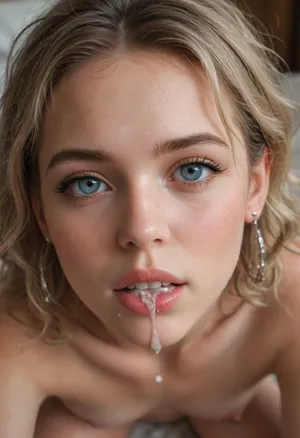 POV, a creampied 25 years old girl pussy with cum dripping on the another girl's mouth.