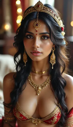 Close up, ((one woman)), ultra realistic, 30 year old indian woman with elegant gold traditional indian facial jewellry and head dress. black satin Bra, bra fuck and cum, small petite slim woman, ((high detailed skin)), ((34c breasts)), 32k uhd, dslr, (highly detailed long flowing wavy hair), highly detailed body, (realistic), insanely detailed, highest quality, horny expression, (looking at viewer), realcumAI, edgJBG_woman, edgJBG_face, edgJBG_body, woman, cum, on, cloth, (((lots of cum))), excellent image quality, <lora:BUT_SDXL_SHS:1.2>, <lora:MJ52:1.4>