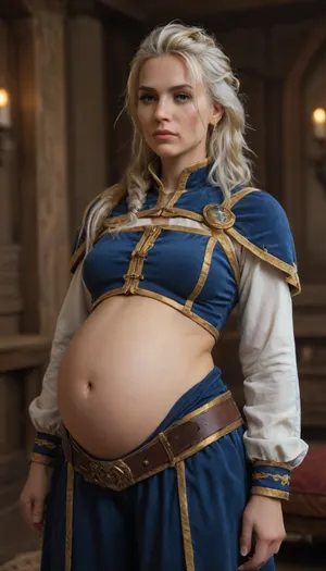 Jaina Proudmoore from warcraft with outfit, dressed, pregnant