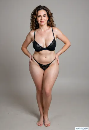 60 year old, beautiful sexy chubby mature milf, long hair, chestnut hair with highlights, very curvy, thick, plump, wide hips, waist, sexy saggy milf, 1960s, strong eyebrows, realistic photo, smiling, beautiful, skin pores, eyelashes, textured skin, highly realistic skin, (big hips:1.6), ambient occlusion, model shoot, masterpiece, black lingerie, (full body portrait), stretch, marks