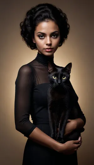 5000000010.162, Painting of a black silhouette of a woman with a cat in his arms with eyes, by Jean Ey, creepy black silhouette of a girl, bastet, dark, completely dark with only eyes, fashion style, cosmetic advertising, hyperrealistic eyes