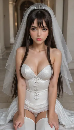 interracial, male groom is black african, interracial wedding, shibuya rin is bride, shibuya rin is marrying black male, award winning picture, award winning photo, ultra detailed, ultra high details, ultra high resolution image, ultra high image quality with clear, detailed perfect face, most gorgeous face, sexy makeup, face, stunningly beautiful, gorgeous, beauty, nubile, sexy white satin wedding dress, dress is sheer, dress is revealing, white latex corset, white thigh high boots, white sexy satin wedding dress, sweet, shiny hair, long hair, (super long hair:1.3), brown eyes, heavy makeup, thick eyelashes, black eyeliner, long eyelashes, (seductive eye contact:1.3), dark from eyes, black male black groom next to bride, all guests are black, female is defeated, female is humiliated, female is now, ace of spades tattoo, silk brides wedding veil
