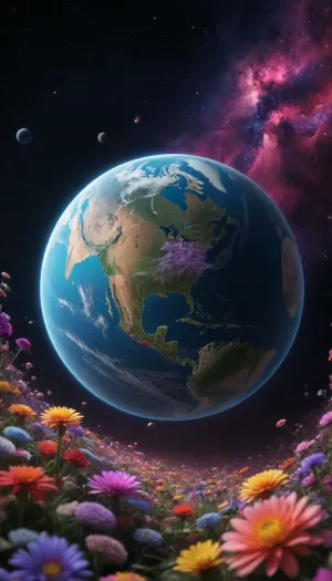 5000000010.237, Planet Earth in space, filled with many colorful colors, on a black background of starry space, digital art inspired by Mike Beeple Winkelman, winner of the polycount competition, artstation. view from space, music album cover, little planet, seventeeen-dimensional, 4k detail fantasy, cgsociety, made of flowers, beeple!!!