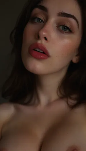 ziprealism, (intimate sensual esthetic), (seductive girlfriend, jaw forward, blissful expression), (f/2.8, shallow depth of field, layered composition with subtle foreground:1.2), (loose closeup, low angle view, shot in profile, view from side, lips focus:1.4), (subtle bokeh:.4), (inky black hair, very long hair, straightened hair, hair obscuring face:1.2), (full lips, soft pillowed lips, moist lips, vibrant lipstick color scoxk, natural skin texture:1.4), (cozy bedroom), (huge natural breasts, teardrop breasts, pale breasts, pale nipples, large stretched areolas, soft breasts:1.6), (slender body, slim waist, wide hips:1.4), igbaddie, <lora:style_lora_realis:.4>, <lora:igbaddie-XL:.4>, (dark, chiaroscuro:1.6), <lora:zavy-cntrst-sdxl:1.2>