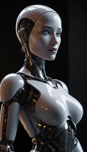 professional 3d model featuring an ambient occlusion render of a robot. Octane render, highly detailed, volumetric, dramatic lighting, inspired by Jerry Schatzberg, digital art, Vogue render, 8K render, elegant woman.