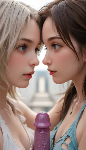 Two girls are fighting against each other.. They are using dildos as weapons.torn underwear
