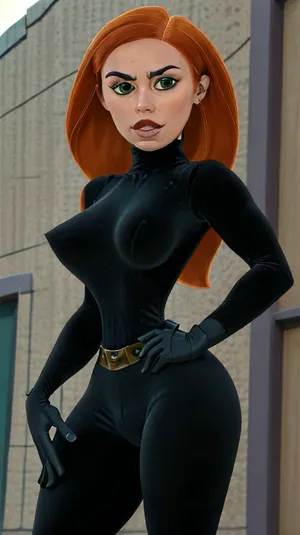 Cartoon, 3D, Kim possible, in sunny New York City street, (muscular body:1.5), (muscular legs), (wide hips:1.6), ((blak velvet bodycon turtleneck:1.3)), ((loose black jeans)), (proportional head and body), (UHD realistic:1.4), (perfect face, ideal face, detail face), muscularwoman-1000, kimberly, ann, possible, 1girl, abs, brown, hair, breasts, fingerless, gloves, green, eyes, large, lips, long, pose, solo, thighs, toned, <lora:microwaistV05:.5>, <lora:breastsizeslideroffset:.5>, <lora:KPV1:.9>