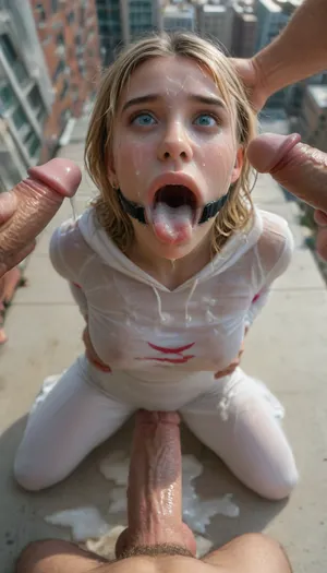 hyperrealistic, 8K, BadX, Stable-Yogis-Makeup-Enhancer-XL, spectacular lighting, wet clothes, wet hair, (eyes wide open in horror:1.24), (wide mouth spreader ring gag, gaping mouth:1.5), (pleading expression:1.18), (terrified:1.12), (crying:1.2), (fear and panic:1.18), (very high view:1.7), summer heat, bright sun, clear weather, ((Close-up girl)), (18 years old), (young), (spider girl Gwen), Braided side Side Cornrows Hair, (tight outfit), athletic body, hood on head, (blonde with pink strands), ((on the roof of a high-rise building, New York, daytime)), (((pyssy cameltoe))), bodysuit, hand, perfect body, gorgeous face, beautiful face, (highly detailed hair), (highly detailed face), highly detailed body, freckles, full body, anal, stretch anus, painful anal, gang bang, group anal rape, tight anal, scared face, naughty, excited, wide eyes and surprised, ruined makeup, porn photoshoot, blushing, realistic cum, (cum on clothes:1.4), cum on, (Cum flows:1.5), (cum on body:1.4), cum on hair, (cum on face:1.7), bukkake, ((Clothes and body covered with semen)), (mouth filled with cum:1.5), (cum on hair:1.3), woman, cum, on, face, anal spitroast, gagging on cock, screaming, shocked, tearful, huge penis penetrating anus, rough sex, hands on waist, deep anal penetration, deep throat penetration, huge veined cock, hyper cock in anus, realistic, anatomically correct, spitroast, shot from below, Uber realistic, 8k, ultra detailed, arched back, ((Ultimate realistic photo details)), (((dynamic sexy pose))), (((bright sunlight))), detailxl, large, breasts, big, boobs, huge, tits, 35mm photograph, film, professional, 4k, highly detailed, 1girl, 5 boys, hdr, photographic, ultra realistic, ultra high details, back light, looking at viewer, (front view), (dynamic pose), high resolution, anal sex, with large muscular black men, gargantuan black cocks, anal sex expansion, large hyper muscular black men, (enlarged gaping rectum), (((hyper large cock in mouth:1.3))), oral cream pie, interracial gangbang, (interracial sex), swollen black veiny cocks, (double anal penetration), hardcore double penetration, proper physics, big black cocks, muscular black interracial gangbang, tongue out, (forceful penetrations), extremely graphic, shocked expression, beautiful hands, massive cum in ass, five distinct non-fused fingers on each hand, <lora:MGLRbodysuit_sdxl:.6>, <lora:uberfit_lora_sdxl:1.2>, <lora:JustCum:2>, <lora:MJ52:1>, <lora:SDXLHighDetail_v6-000005:.8>