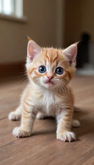 5000000010.285, Closeup of hybrid spider kitten, Six fluffy legs like a spider's trending on reddit, ginger spider kitten in action, realistic beautiful big eyes, furry paws, desktop background, big spider legs, cute, with cute attentive eyes, blue eyes, evil look, acrobatics, hyper-realistic wallpaper HD