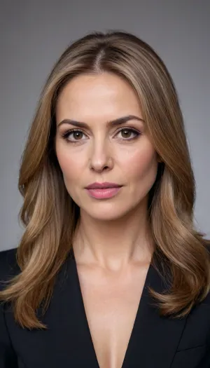 mature woman in her 50s, full figure picture, long light brown hair with lighter highlights, smooth forehead, eyebrows in a "v" shape, expressing an angry look. brown eyes, dark circles visible under the eyes. straight, medium-sized nose. pink, medium-thick lips, thin upper lip with downward expression lines coming out of its corners. thicker lower lip. fair facial skin with some reddish areas, due to natural blushing. rounded chin and a soft jawline. oval face., garterbelt, check, the, prompts, for, inspiration, ling slender legs, high heels