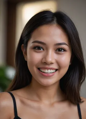 a neutral and casual potrait of young Thailand female, 26 years old, 163 tall, 55kg, sweet smile neutral face without any make up and facialhair.
bob wolfcut black hair, curvy, chubby face with dimple, flawless skin, pretty face, pretty eyes, perfect face, thick chin, braces teeth, cute fangs, mole on right chin, casual photo. realistic, smiling, braces, Perfect, Fangs, fangs, sharp, teeth, fang, <lora:LPBRACES_lora:2>, <lora:Unfazed vampire - XL SDXL V1.0:2>