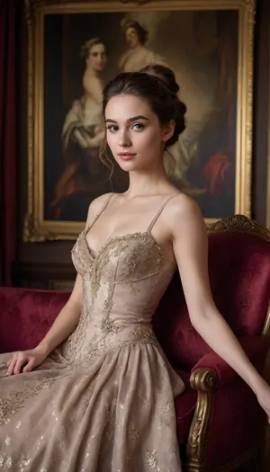 5000000010.280, Unrivaled portraits, a celebration of elegance. Immerse yourself in a breathtaking series of artistic images that capture the beauty, grace and charm of iconic muses reimagined from a contemporary perspective. Each painting depicts a stunning model posing in the artists' luxurious studios, surrounded by rich textures, exquisite furnishings and intricate details that evoke a time of grandeur and creativity.