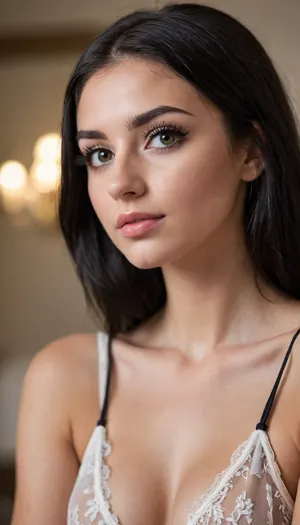 (Young woman:1.9), ziprealism, (18 years old:1.9), (((young petite tiny little cute))), (((cute face))), (avant-garde photography aesthetics), (charming Italian woman, charming girl in lacy transparent thin sexy lingerie, loving gaze, (f/2.8, shallow depth of field, creamy side, full frame, figure-flattering portrait, layered composition with barely noticeable foreground, strong shadow vignette, eye focus:1.4), (shiny black hair, long thin voluminous hair, straight hair:1.4), (bright light), (sharp, big expressive eyes), stunning eyes, perfect, (((long big eyelashes))), (elegant angular features:1.4), (igbaddie)), <lora:add-detail-xl:2>