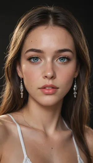Solo, (Character), Beautiful Yuna, (Expression), looking in a seductive manner, biting her lips, folding one side of lower lip inside, (Physique), cute face, 25 to 30 years woman, clear skin, (View), face close up, looking at the viewer, (Accessories), (Background), black dark room background, (Lighting), key light, rim light, sun light.