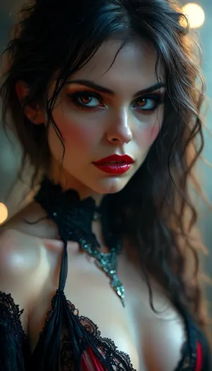 Close up of 30 year old sensual seductive dark haired vampire, long sexy vampire famgs, dark eyes, she wants to fuck, <lora:BUT_SDXL_SHS:2>, <lora:MJ52:1.1>, <lora:Vivid Midjourney mimic - XL SDXL v2.0:1.3>