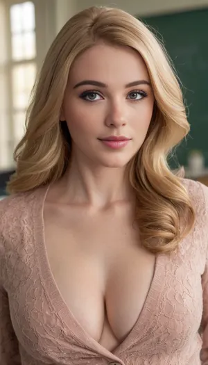 Candid photo, ((Hyper realistic photo)), ((high definition)), ((8k image)), ((highest quality photo)), masterpiece, high detail, ultimate realism, realistic adorable old naughty teacher, bashful pose, texas beauty, photorealistic, realistic detailed eyes, realistic detailed face, realistic detailed skin, realistic detailed classroom, long blonde hair, tight and firm, slim waist, ((fully clothed)), photorealistic boobs, curvatious body, gorgeous, shy, pale skin, gentle smile, freckles skin blemishes, (large expressive eyes, eyes focus), gentle seduction, ((sfw, nonude, fully clothed)), 3d view