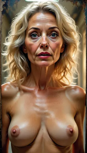 ultrawide-angle graphic, ultrasexy nude mature lightblonde woman closeup, 55 years old, very narrow ascetic face, Midjourney, MJ, style, poster, but, <lora:Midjourney_style:2>, <lora:BUT_SDXL_SHS:.5>, <lora:street_tones:2>