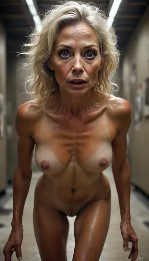 ultrawide-angle body portrait, ultrasexy nude athletic mature lightblonde woman, 55 years old, very narrow ascetic face, Midjourney, MJ, style, poster, but, dark, skin, <lora:Midjourney_style:2>, <lora:BUT_SDXL_SHS:.5>, <lora:street_tones:2>, <lora:Darker_skin_SDXL:1.6>