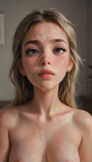 A close up image, a young woman, she is stripped completely naked, ((ruined make up)), she is in her bedroom taking a selfie with her iPhone, she has long blonde hair in a messy ponytail, bukkake aftermath, She is visibly happy, cum sprayed on face1.4, cum sprayed on breasts1.4, cum is dripping off of her face, score_9, score_8_up, score_7_up, score_6_up, (j_cartoon:1.4), Drawing, <lora:2BoutOvalSDXL2-000002:.5>, <lora:samdoesarts1.1-000030:.4>, <lora:J_cartoon:.3>, <lora:Animated_Concept:.4>, Cum body, cum covering her body and face, cum in hair, A lot cum all over her body and face, (((Cum all over face dripping)), cum in her hair.)