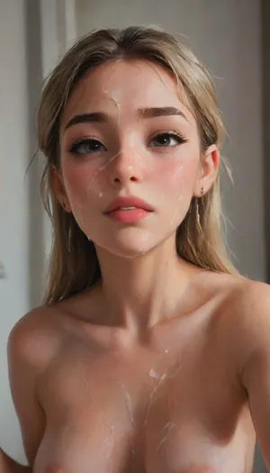 A close up image, a young woman, she is stripped completely naked, ((ruined make up)), she is in her bedroom taking a selfie with her iPhone, she has long blonde hair in a messy ponytail, bukkake aftermath, She is visibly happy, cum sprayed on face1.4, cum sprayed on breasts1.4, cum is dripping off of her face, score_9, score_8_up, score_7_up, score_6_up, (j_cartoon:1.4), Drawing, <lora:2BoutOvalSDXL2-000002:.5>, <lora:samdoesarts1.1-000030:.4>, <lora:J_cartoon:.3>, <lora:Animated_Concept:.4>, Cum body, cum covering her body and face, cum in hair, A lot cum all over her body and face, (((Cum all over face dripping)), cum in her hair.)