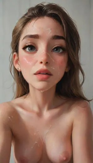 A close up image, a young woman, she is stripped completely naked, ((ruined make up)), she is in her bedroom taking a selfie with her iPhone, she has long blonde hair in a messy ponytail, bukkake aftermath, She is visibly happy, cum sprayed on face1.4, cum sprayed on breasts1.4, cum is dripping off of her face, score_9, score_8_up, score_7_up, score_6_up, (j_cartoon:1.4), Drawing, <lora:2BoutOvalSDXL2-000002:.5>, <lora:samdoesarts1.1-000030:.4>, <lora:J_cartoon:.3>, <lora:Animated_Concept:.4>, Cum body, cum covering her body and face, cum in hair, A lot cum all over her body and face, (((Cum all over face dripping)), cum in her hair.)