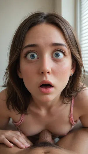 This is a photograph showing a sexual act. A light-skinned woman with shoulder-length brown hair is lying on a bed with a colorful paisley-patterned bedspread., (((very sweet face:2))), (wide eyes:1.8), (Moaning:1.5), (clear face skin:1.8), . She is wearing a pink bra and is in the process of being penetrated vaginally by a dark-skinned man. Her facial expression suggests pleasure, with her mouth open and eyes closed. The background includes vertical blinds partially covering a window, (allowing natural light to filter through. The image is explicit and focuses on the intimate moment between the two individuals. The image is explicit and focuses on the sexual act. Lifted up:1.8), ass up, face down, upside down, (detailed anal penetration:1.8)