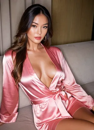 21 years old, (pink silk satin robe), thai, naked, perfect body, medium tits, pretty face, (focus on perfect face), horny expression, long hair, dark eyes, posed seductively, lounging on couch, shaved pussy, <lora:Midjourney Image Enhancer XL v1:.8>, <lora:attractive_notrigger:.4>, <lora:Rawfully Stylish v0.2_epoch_20:.2>