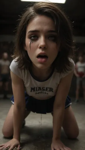 (solo), (crowd wathing), (On all fours), (black skin color), (black t33nager), (V3ry young), (petite body type), (beautiful face), (Rolled eyes), (blue eyes), (Ruined makeup), (orgasm face), (ahegao face), (little ass), (Anarexic), (view vagina), (flat breast), (Dressed skirt, Dressed T-shirt, Dressed Cheerleader uniforms), (hairy armpit, Shaggy armpit), (pussy hairy, Shaggy pussy), (The class room), (They hold pom-poms in their hands), Sexy pose, pissing pussy, puddle of urine, Wet vagina, piss vaginal, A stream of urine, stream pee, supermodel, face, big, lips, orgasmface, <lora:dark:.5>, <lora:add-detail-xl:1>, <lora:Beautify-Supermodel-SDXL:1.5>, <lora:orgasmface_SDXL:2>