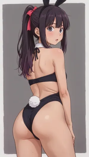 ((Thick outline:1.4), ((Cartoon Style:1.5)), ((Hentai)), lineart, line, art), 1girl, (long black wavy black hair), ponytail, (big tits:1.8), (sexy bunny black outfit), (back view, opening legs, looking back, giat ass), (((oily skin))), ((woman 40 years)), sweat bands, fake eye lashes, dark eye make up, mouth open, kousaka, kirino, gokou, ruri, izumi, sagiri, himemori, luna, sakura, miko, tsunomaki, watame, <lora:cartoon_stickers_xl_v1:.7>, <lora:NEOTOKIOXL_0.2_RC:.5>, <lora:outline_xl_kohaku_delta_spv5x:1>, <lora:Kanzaki Hiro_XL:1.8>, <lora:EnvyCuteXL04:1.9>