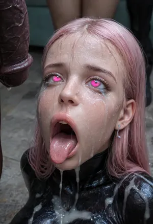 18 year old PETITE EBONY BIMBO CUTIE WITH HUGE ROUND FAKE BREASTS IS MIND CONTROLLED AND RESTRAINED TO A BONDAGE DEVICE, SHE IS HYPNOTIZED TO BE A CUM SLAVE FOR VIEWER'S hyper gigantic MASSIVE BLACK HORSEcock, SHE'S HYPNOTIZED BY VIEWER TO BE EXTREMELY DESPERATE AND TERRIFIED OF HIS gigantic thick BLACK HORSEcock, UHD 8K, extreme realism, maximum detail, PERFECT WET DARK SKIN, RANDOM VIEW ANGLE, RANDOM POSE, HYPNOSIS, SHOCKED EXPRESSION, (INTENSE SAD CRYING:1.9), BUKKAKE, (MESSY long MULTICOLOR hair), YOUNG EBONY HOTTIE BIMBO WITH ENORMOUS SILICONE TITS IS OBSESSED WITH VIEWER'S ENORMOUS BLACK HORSECOCK, she is DISGUSTED WHILE kissing the tip of HIS MASSIVE BLACK HORSEcock and licking the cum, SHE'S DISGUSTED BY HUGE BLACK HORSEcock, SUPER EXCITED eyes GLOWING WITH INTENSE SHOCK, EYES WIDE OPEN IN SHOCK, (BRIGHT GLOWING MINDLESS PINK eyes:2), she is HYPNOTIZED TO WORSHIP VIEWER'S MASSIVE BLACK HORSECOCK, EXTREME BUKKAKE BY HUGE BLACK HORSECOCKS, EXCITED SHOCKED extreme orgasm face, (EXTREME AHEGAO FACE:1.8), lots of thick runny cum on her EBONY BIMBO face and lips and chin and forehead, (tinkerbell99, aged 20), SUPER FIT BLACK BIMBO BODY, WEARING FISHNET CATSUIT, (VERY BIG ROUND FAKE BIMBO BOOBS), EXTREME HYPER BUKKAKE, perfect composition of lights and shadows, (After massive bukkake cum), dynamic, the brightest image, clear focus, depth of field, 32k, 30 mm lens, 1/250 s, f/2.8, ISO 300, excessive thick runny cum on face, lots of cum on breasts, lots of cum on hair, cum in mouth, close-up, cowboy, shot, high, angle, skinny, body, igbaddie, tongue, out, ahegao, drool, melanin, <lora:JustCum:2>, <lora:cum_in_eye_deepmind:2>, <lora:igbaddie-XL:2>, <lora:ahegao_mr_chrisma:2>, <lora:melanin-XL:2>